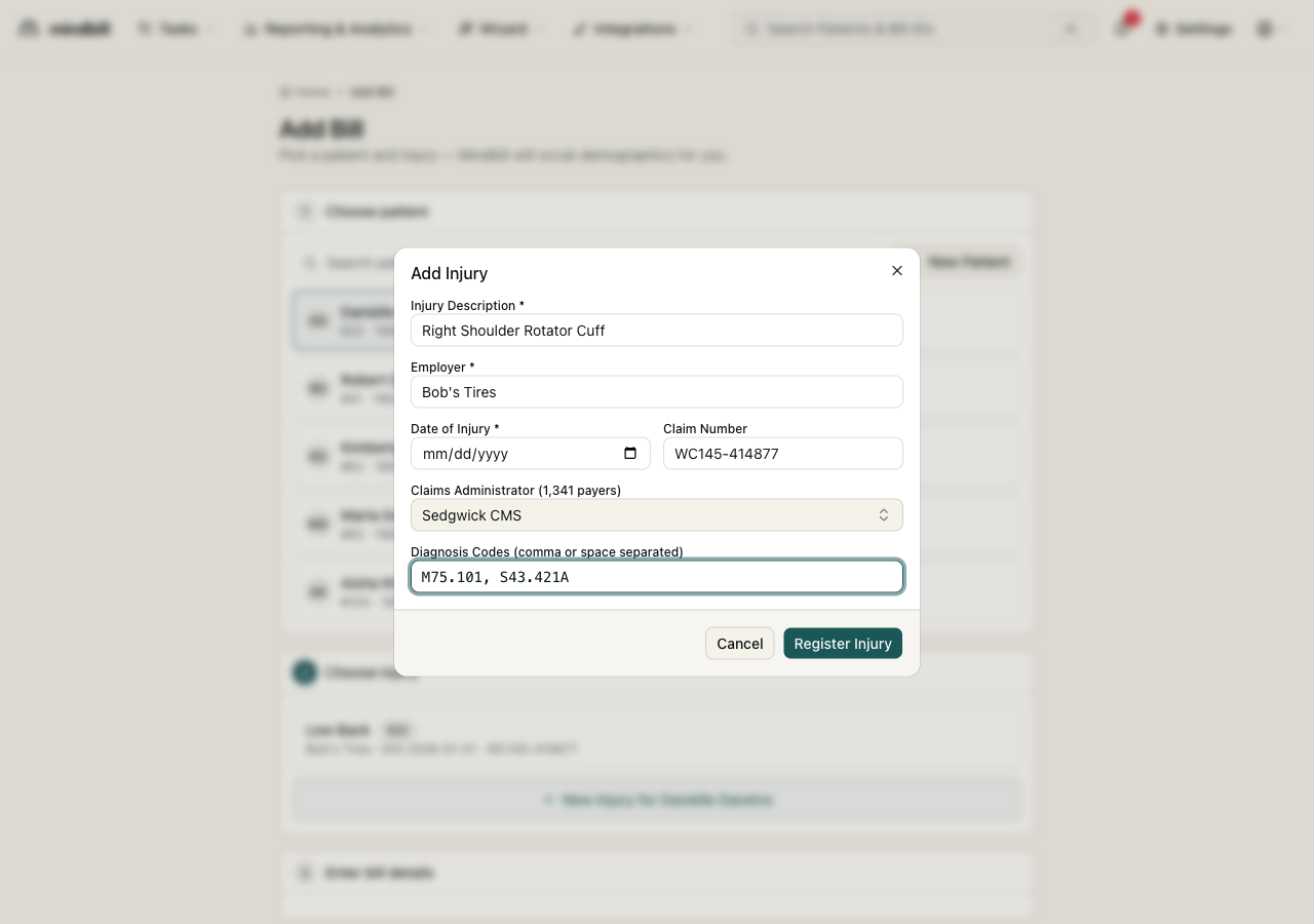 Step 2 — Enter the description, employer, and DOI