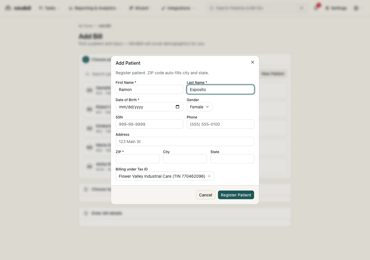 Step 3 — Edit demographics (scrubbed as you type)