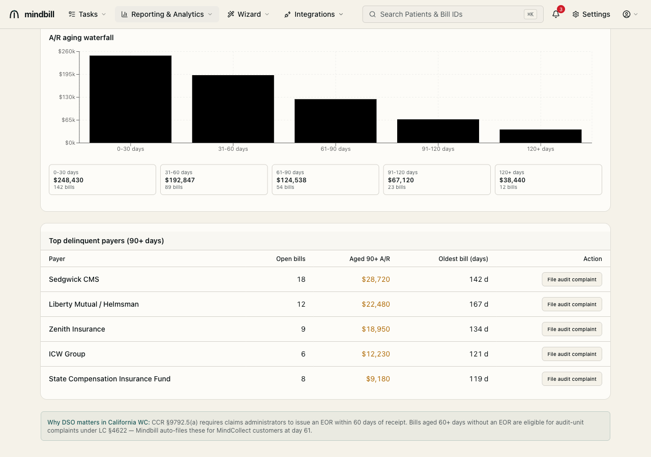 Step 3 — Work the aging waterfall and the delinquent-payer table