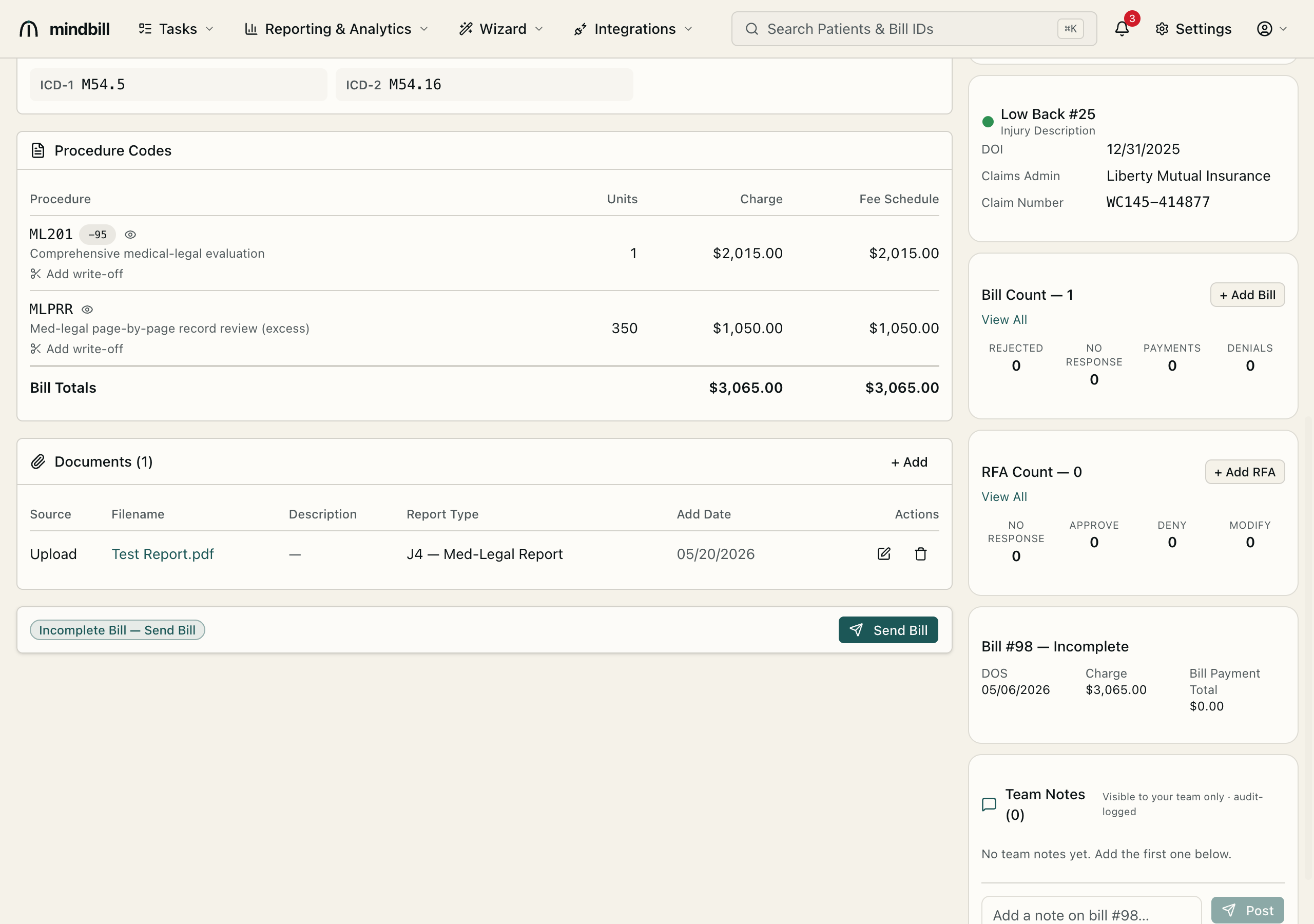 Step 1 — Open the Documents panel on the bill