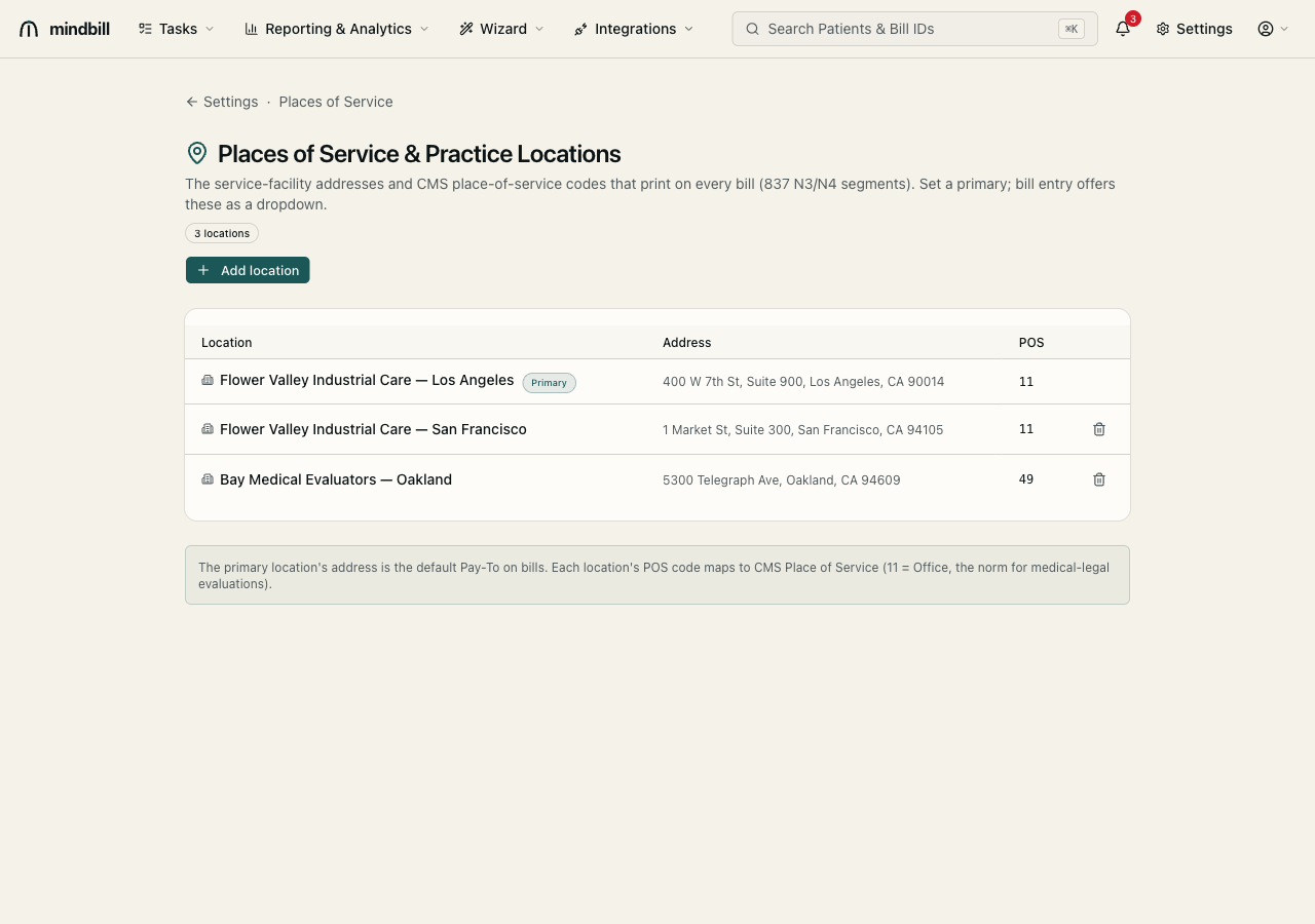 Step 3 — Configure places of service