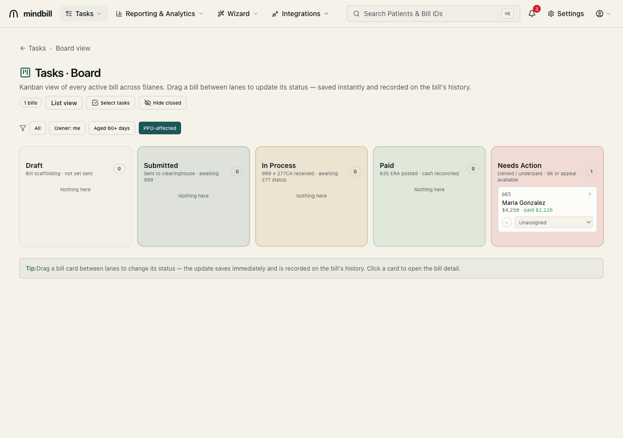 Step 2 — Change status by dragging, assign by owner